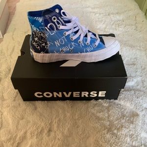 Blue and white chuck taylors size 5